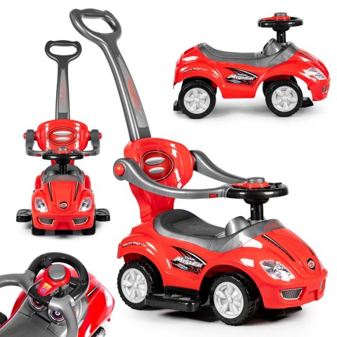 Autko jeździk, chodzik, pchacz 3w1 deluxe klakson - czerwone MULTISTORE Autko jeździk, chodzik, pchacz 3w1 deluxe klakson - czerwone MULTISTORE