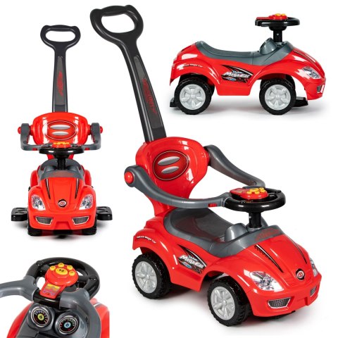 Autko jeździk pchacz 3w1 DELUXE z rączką panelem muzycznym - czerwone MULTISTORE Autko jeździk pchacz 3w1 DELUXE z rączką panelem muzycznym - czerwone MULTISTORE