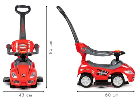 Autko jeździk pchacz 3w1 DELUXE z rączką panelem muzycznym - czerwone MULTISTORE Autko jeździk pchacz 3w1 DELUXE z rączką panelem muzycznym - czerwone MULTISTORE