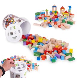 Drewniane klocki dla dzieci 100 szt. sorter wiaderko ECOTOYS ECOTOYS
