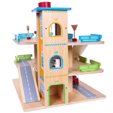 Drewniany garaż tor z windą + autka parking samochodowy ECOTOYS Drewniany garaż tor z windą + autka parking samochodowy ECOTOYS