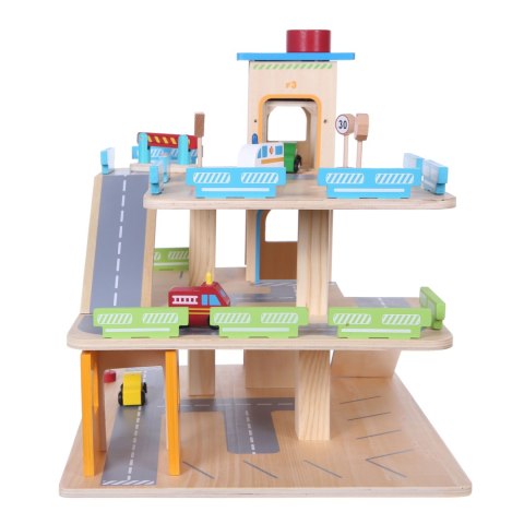 Drewniany garaż tor z windą + autka parking samochodowy ECOTOYS Drewniany garaż tor z windą + autka parking samochodowy ECOTOYS