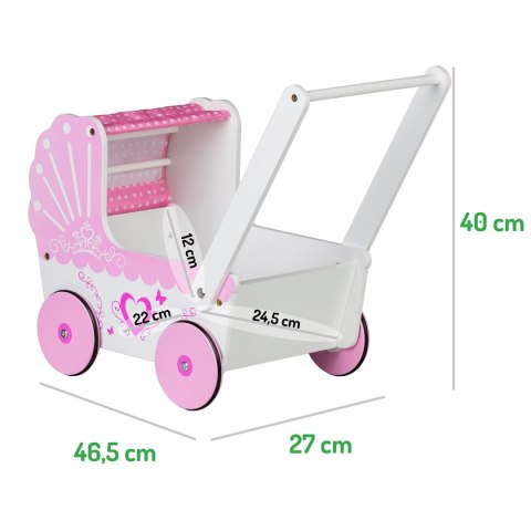 Drewniany wózek dla lalek z daszkiem ECOTOYS ECOTOYS Drewniany wózek dla lalek z daszkiem ECOTOYS ECOTOYS