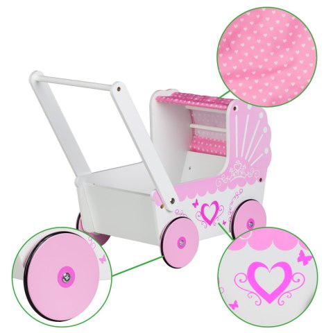 Drewniany wózek dla lalek z daszkiem ECOTOYS ECOTOYS Drewniany wózek dla lalek z daszkiem ECOTOYS ECOTOYS
