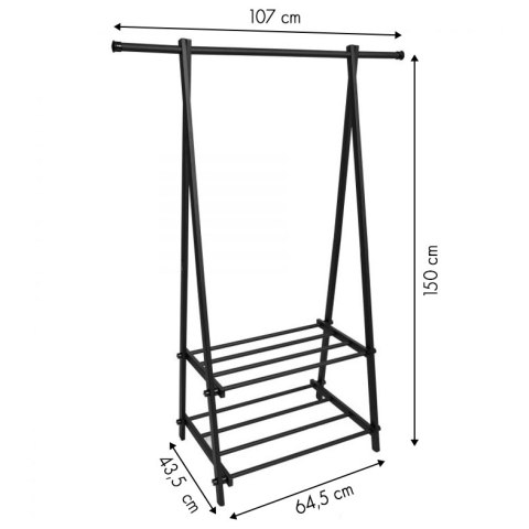 Wieszak stojak z półkami czarny 2 półki ModernHome Wieszak stojak z półkami czarny 2 półki ModernHome