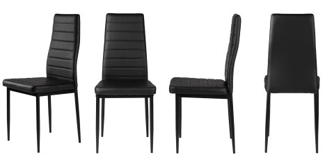 Zestaw krzeseł do jadalni salonu z ekoskóry 4 szt. wysokie oparcie - czarne ModernHome ModernHome Zestaw krzeseł do jadalni salonu z ekoskóry 4 szt. wysokie oparcie - czarne ModernHome ModernHome