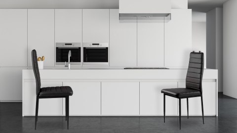 Zestaw krzeseł do jadalni salonu z ekoskóry 4 szt. wysokie oparcie - czarne ModernHome ModernHome Zestaw krzeseł do jadalni salonu z ekoskóry 4 szt. wysokie oparcie - czarne ModernHome ModernHome