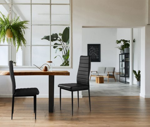 Zestaw krzeseł do jadalni salonu z ekoskóry 4 szt. wysokie oparcie - czarne ModernHome ModernHome Zestaw krzeseł do jadalni salonu z ekoskóry 4 szt. wysokie oparcie - czarne ModernHome ModernHome