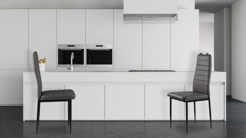 Zestaw krzeseł do jadalni salonu z ekoskóry 4 szt. wysokie oparcie - szare ModernHome ModernHome Zestaw krzeseł do jadalni salonu z ekoskóry 4 szt. wysokie oparcie - szare ModernHome ModernHome