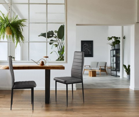 Zestaw krzeseł do jadalni salonu z ekoskóry 4 szt. wysokie oparcie - szare ModernHome ModernHome Zestaw krzeseł do jadalni salonu z ekoskóry 4 szt. wysokie oparcie - szare ModernHome ModernHome