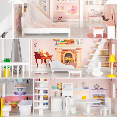 Domek dla lalek drewniany 3 piętra XXL Rezydencja Pudrowa ECOTOYS ECOTOYS Domek dla lalek drewniany 3 piętra XXL Rezydencja Pudrowa ECOTOYS ECOTOYS