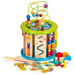Drewniana kostka edukacyjna z grami, klockami, łowienie rybek ECOTOYS ECOTOYS