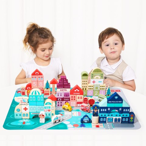 Drewniane klocki edukacyjne miasto mata 121 sztuk ECOTOYS ECOTOYS Drewniane klocki edukacyjne miasto mata 121 sztuk ECOTOYS ECOTOYS
