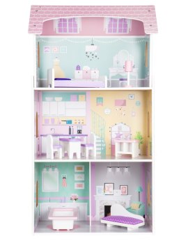 Drewniany domek dla lalek + mebelki wysoka rezydencja Jagodowa ECOTOYS ECOTOYS