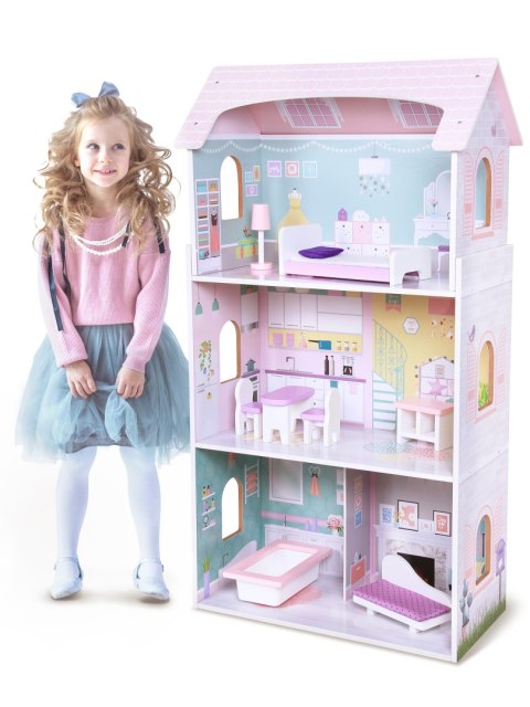Drewniany domek dla lalek + mebelki wysoka rezydencja Jagodowa ECOTOYS ECOTOYS Drewniany domek dla lalek + mebelki wysoka rezydencja Jagodowa ECOTOYS ECOTOYS