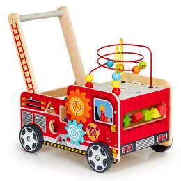 Drewniany pchacz edukacyjny z klockami dla dzieci - Straż Pożarna ECOTOYS ECOTOYS