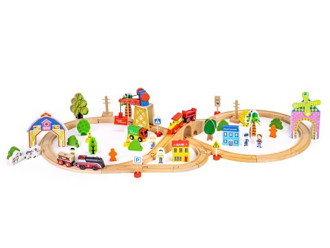 Drewniany pociąg kolejka 74 elementy ECOTOYS ECOTOYS Drewniany pociąg kolejka 74 elementy ECOTOYS ECOTOYS