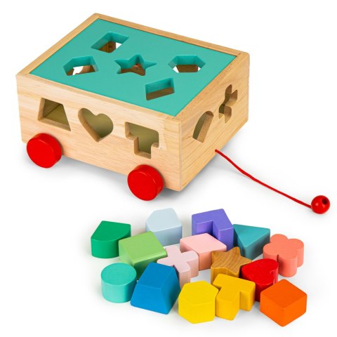 Drewniany wózek sorter z klockami - kostka edukacyjna dla dzieci ECOTOYS ECOTOYS Drewniany wózek sorter z klockami - kostka edukacyjna dla dzieci ECOTOYS ECOTOYS