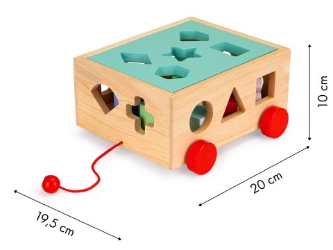 Drewniany wózek sorter z klockami - kostka edukacyjna dla dzieci ECOTOYS ECOTOYS Drewniany wózek sorter z klockami - kostka edukacyjna dla dzieci ECOTOYS ECOTOYS