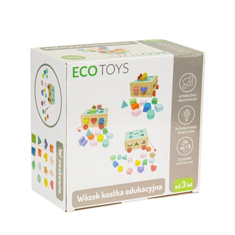 Drewniany wózek sorter z klockami - kostka edukacyjna dla dzieci ECOTOYS ECOTOYS Drewniany wózek sorter z klockami - kostka edukacyjna dla dzieci ECOTOYS ECOTOYS