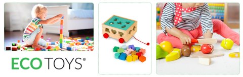 Drewniany wózek sorter z klockami - kostka edukacyjna dla dzieci ECOTOYS ECOTOYS Drewniany wózek sorter z klockami - kostka edukacyjna dla dzieci ECOTOYS ECOTOYS