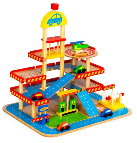 Duży drewniany garaż z windą + autka ECOTOYS ECOTOYS Duży drewniany garaż z windą + autka ECOTOYS ECOTOYS