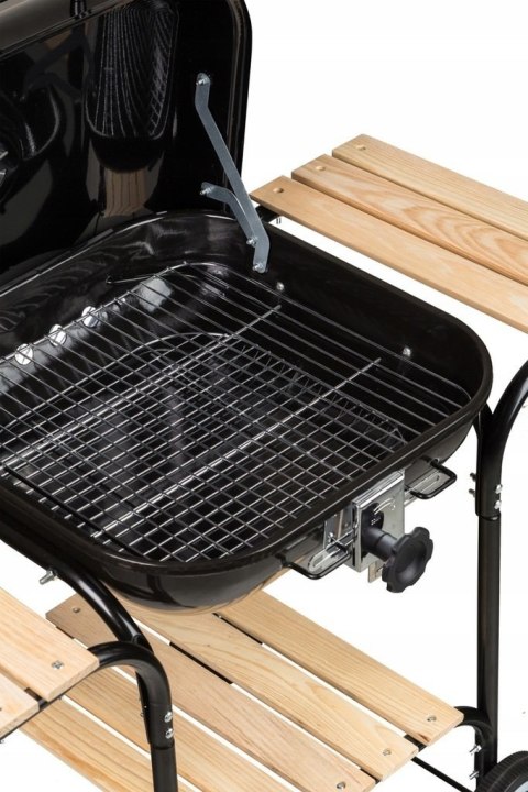 Duży grill ogrodowy z pokrywą regulacja rusztu drewniane półki MultiGarden MultiGarden Duży grill ogrodowy z pokrywą regulacja rusztu drewniane półki MultiGarden MultiGarden