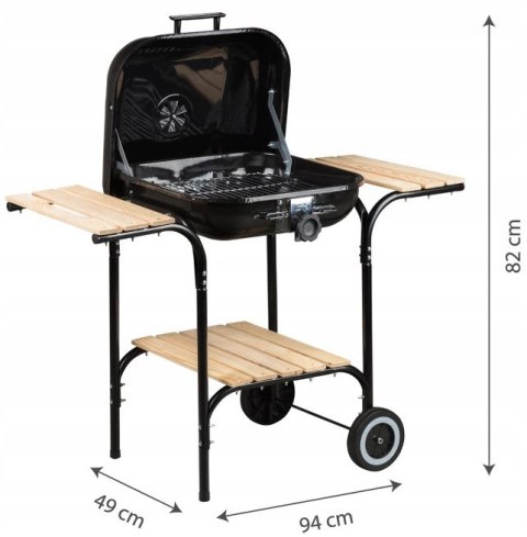 Duży grill ogrodowy z pokrywą regulacja rusztu drewniane półki MultiGarden MultiGarden Duży grill ogrodowy z pokrywą regulacja rusztu drewniane półki MultiGarden MultiGarden
