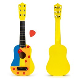 Gitara dla dzieci drewniana metalowe struny kostka- żółta ECOTOYS ECOTOYS