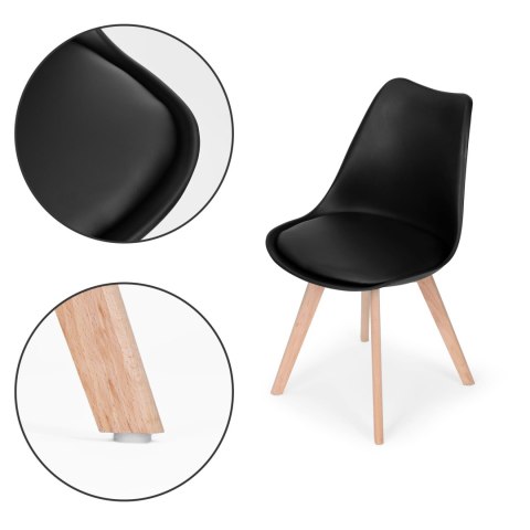 Komplet 4 krzeseł do salonu jadalni z poduszką ekoskóra Czarne ModernHome ModernHome Komplet 4 krzeseł do salonu jadalni z poduszką ekoskóra Czarne ModernHome ModernHome