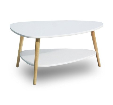 Nowoczesny stolik kawowy półka drewniane nogi biały ModernHome ModernHome Nowoczesny stolik kawowy półka drewniane nogi biały ModernHome ModernHome
