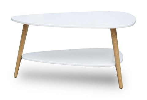 Nowoczesny stolik kawowy półka drewniane nogi biały ModernHome ModernHome Nowoczesny stolik kawowy półka drewniane nogi biały ModernHome ModernHome