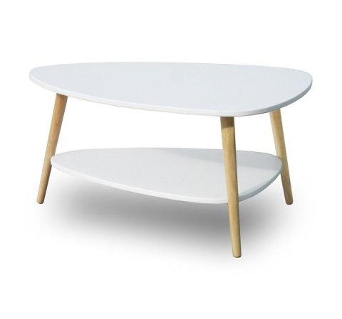 Nowoczesny stolik kawowy półka drewniane nogi biały ModernHome ModernHome Nowoczesny stolik kawowy półka drewniane nogi biały ModernHome ModernHome