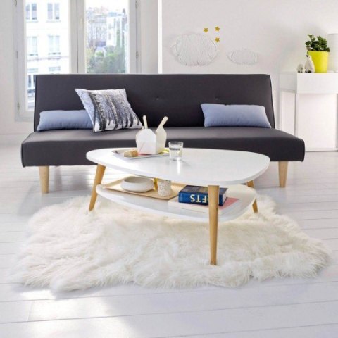 Nowoczesny stolik kawowy półka drewniane nogi biały ModernHome ModernHome Nowoczesny stolik kawowy półka drewniane nogi biały ModernHome ModernHome
