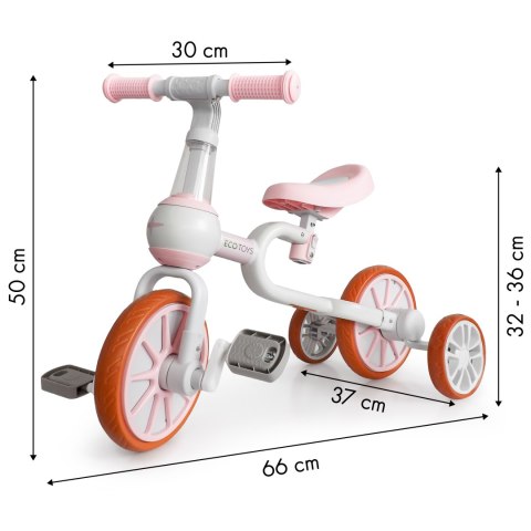 Rower rowerek biegowy 4w1 Pedały Kółka boczne różowy ECOTOYS ECOTOYS Rower rowerek biegowy 4w1 Pedały Kółka boczne różowy ECOTOYS ECOTOYS
