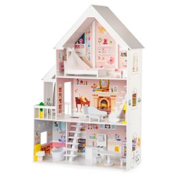 Domek dla lalek drewniany 3 piętra XXL Rezydencja Pudrowa ECOTOYS ECOTOYS