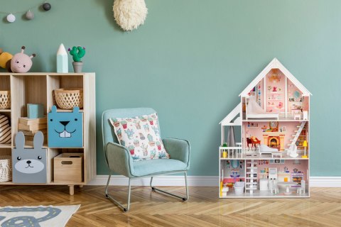 Domek dla lalek drewniany 3 piętra XXL Rezydencja Pudrowa ECOTOYS ECOTOYS