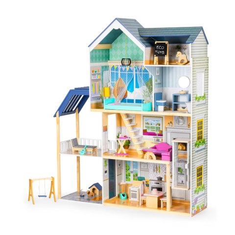 Domek dla lalek duży drewniany 138 cm Rezydencja Maya 28 elementow ECOTOYS ECOTOYS