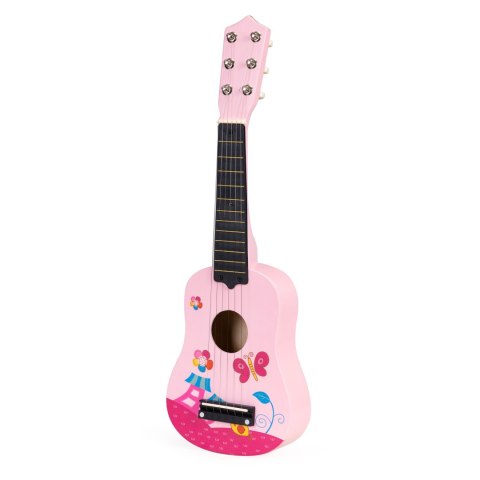 Gitara dla dzieci drewniana metalowe struny kostka różowa ECOTOYS ECOTOYS