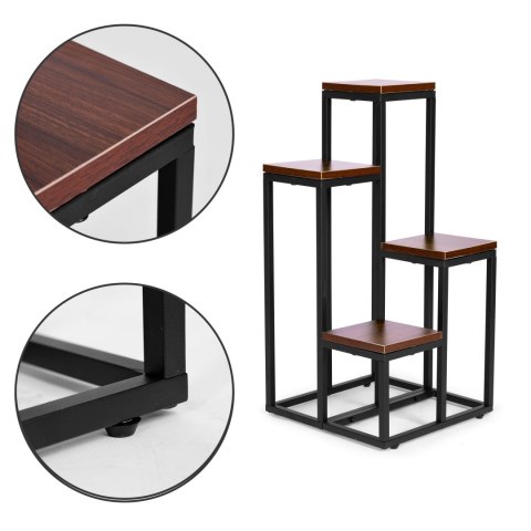 Kwietnik regał na kwiaty ozdoby 4 półki metal MDF ciemny orzech ModernHome ModernHome