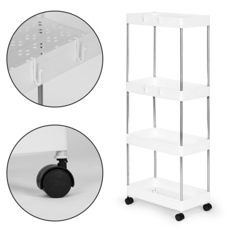 Plastikowy regał łazienkowy z 4 półkami kółka biały ModernHome ModernHome