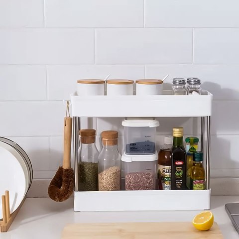 Plastikowy regał łazienkowy z 4 półkami kółka biały ModernHome ModernHome