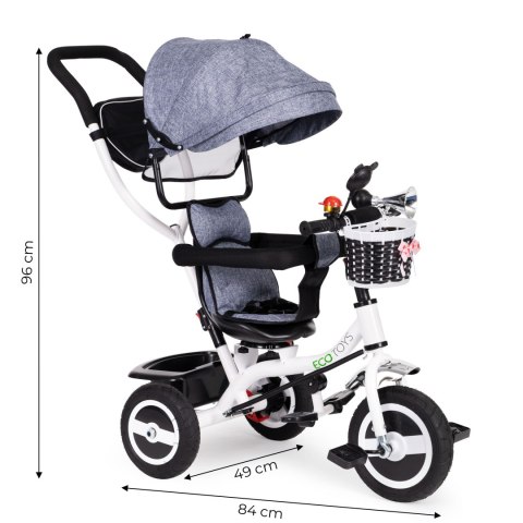 Rower trójkołowy obracany daszek wytrzymałe gumowe koła szary ECOTOYS ECOTOYS