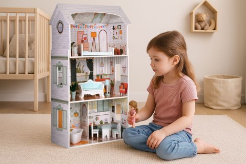 Domek dla lalek Alice 3 piętra 4 pomieszczenia komplet 9 mebelków ECOTOYS ECOTOYS