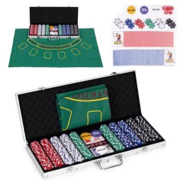 Zestaw do pokera blackjacka 500 żetonów 2 talie kart kości mata do gry zamykana walizka MULTISTORE