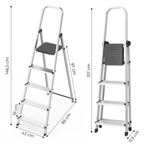 Drabina aluminiowa jednostronna 5 stopni składana z podestem 150 kg ModernHome ModernHome