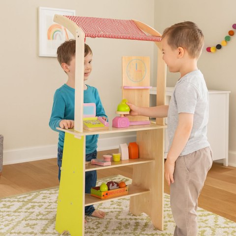 Duży drewniany stragan dla dzieci sklep z terminalem i wagą owoce warzywa 20 elementów ECOTOYS ECOTOYS