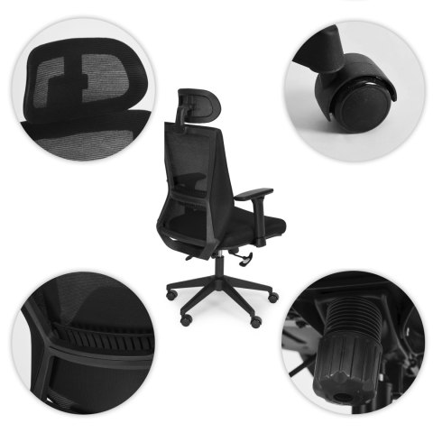 Fotel biurowy obrotowy ergonomiczny regulacja wysokości czarny ModernHome ModernHome