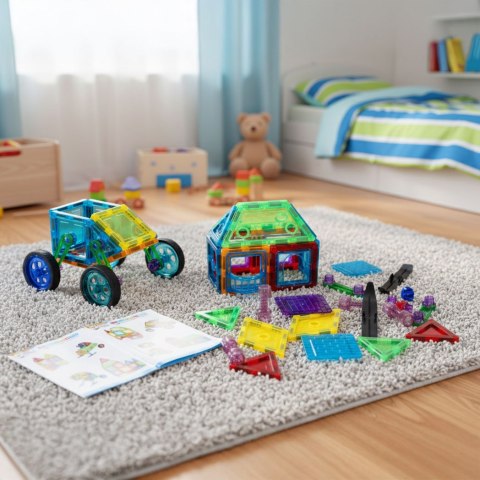 Klocki magnetyczne konstrukcyjne domek autko 48 elementów MULTISTORE