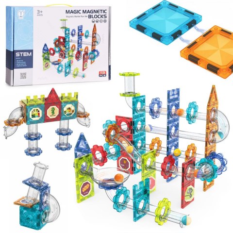 Klocki magnetyczne kontrukcyjne 3D tor kulkowy kulodrom 113 elementów MULTISTORE